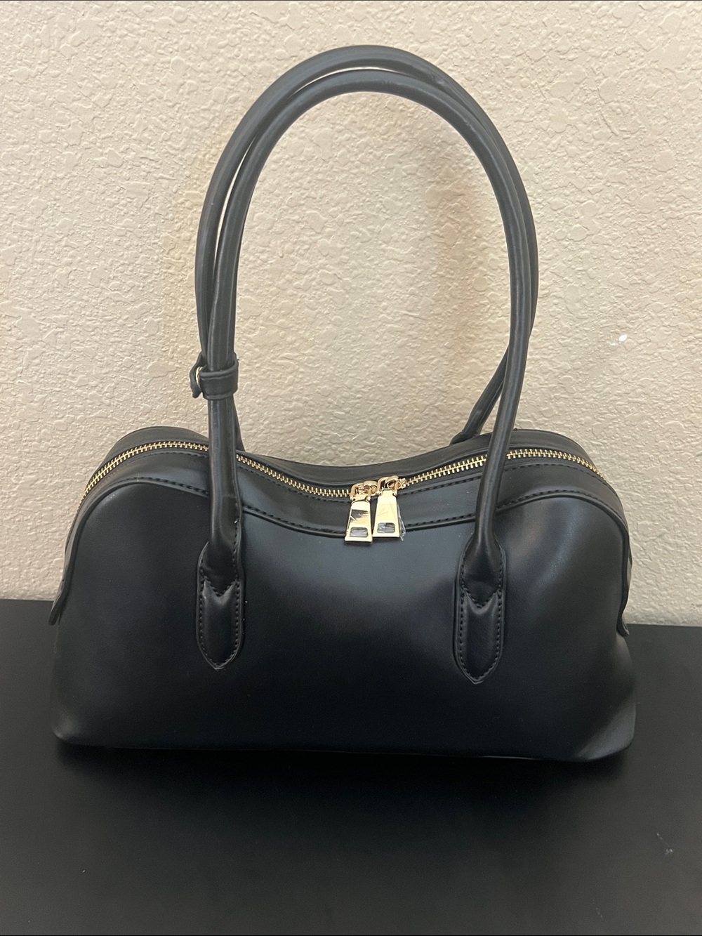 Urban Expressions Black Structured Handbag Gold Hardware